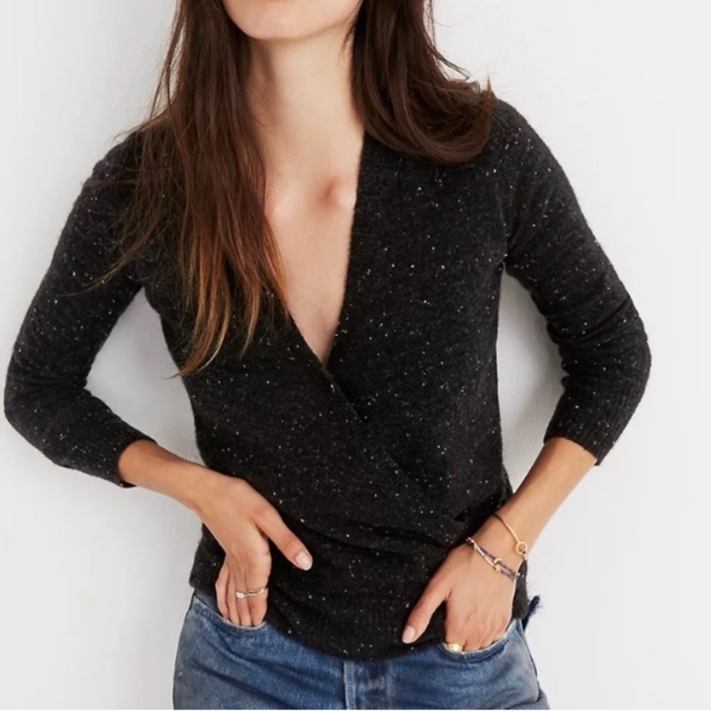 Madewell Donegal Wrap-Front Pullover Sweater in Coziest Yarn